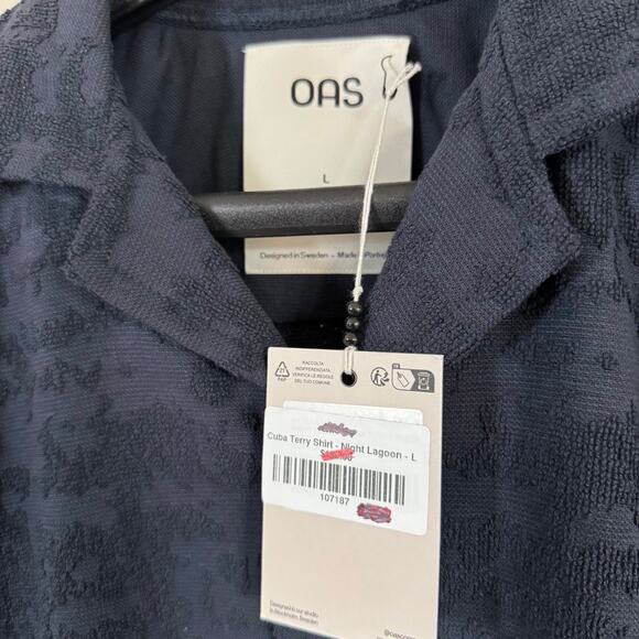 OAS Cuba Heavyweight Terrycloth Night Lagoon Short Sleeve Shirt L NEW Button Up - Picture 6 of 7